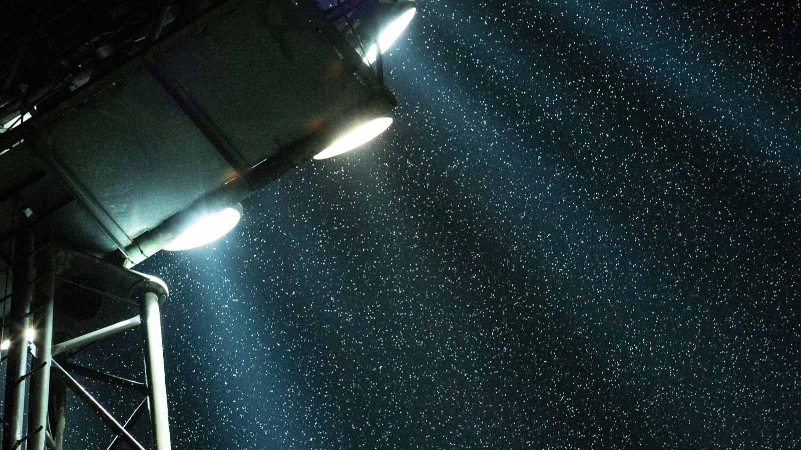 floodlights in the rain